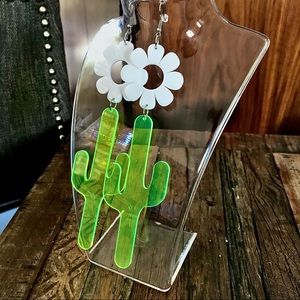 Flower Power Cactus Lucite Dangle Earrings Large